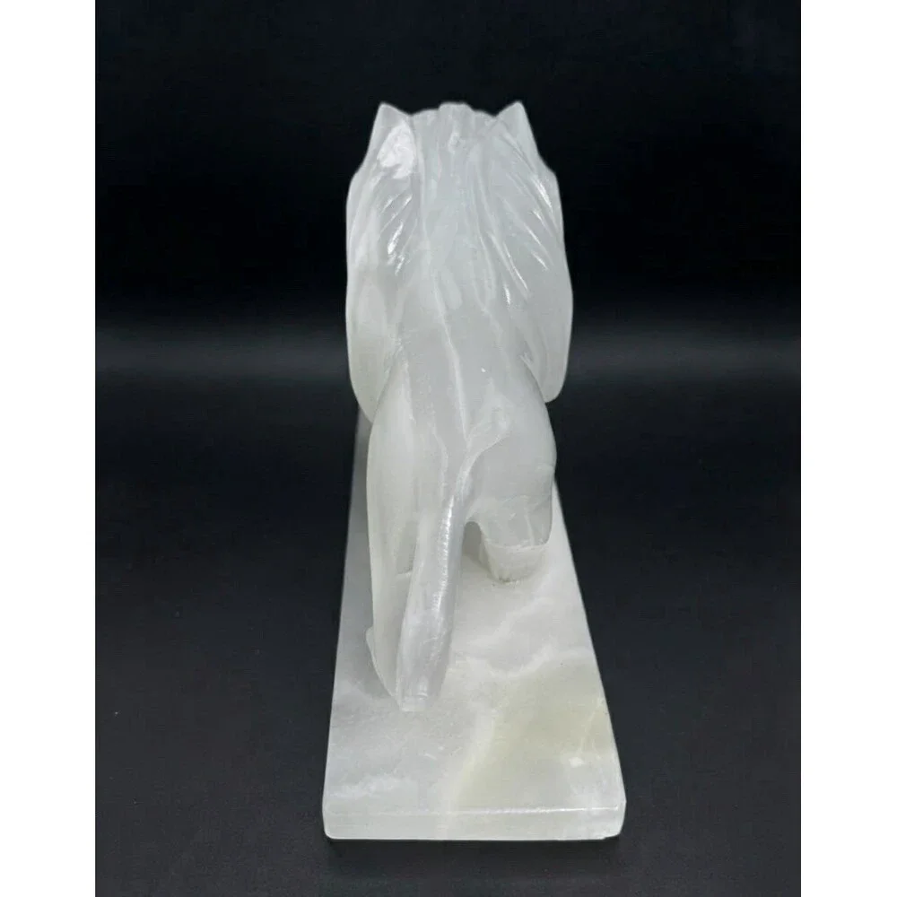 Vintage Large Hand Carved White Alabaster Onyx Lion Figurine 11